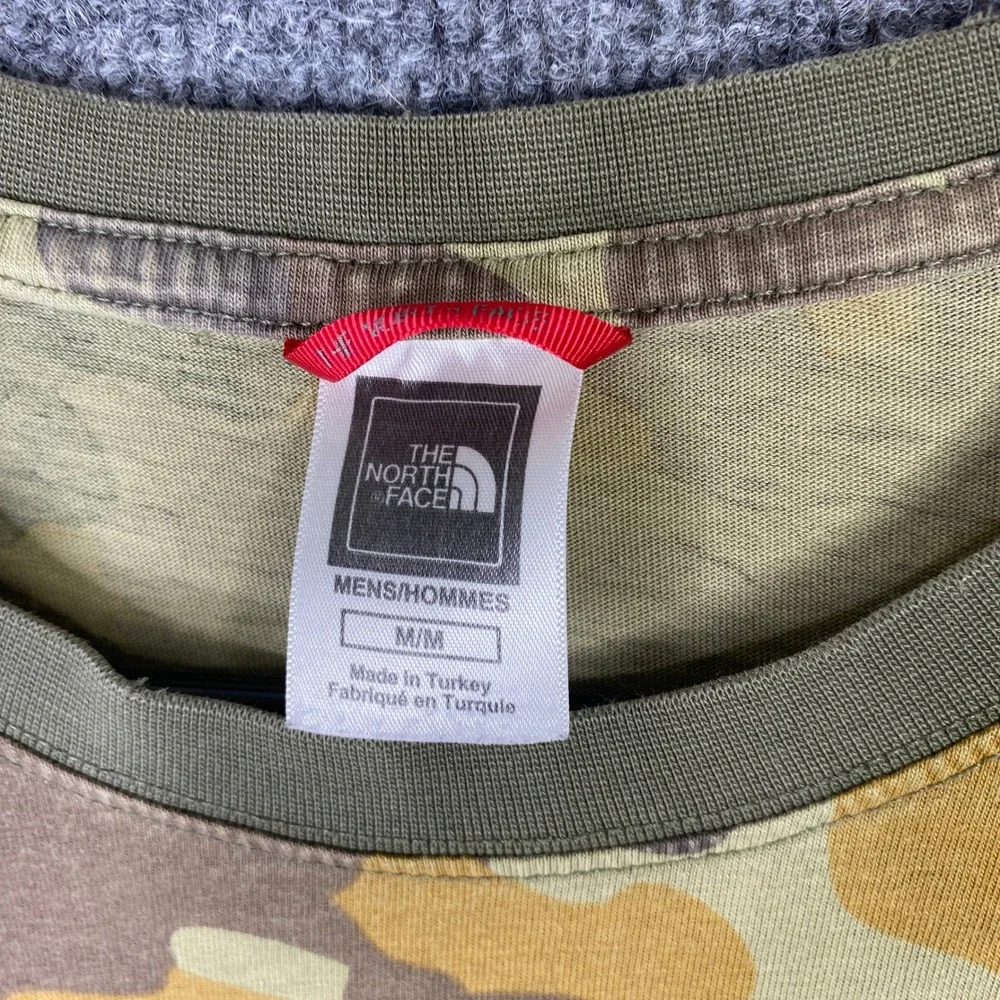 The North Face Mens Camo T-Shirt Orange Box Logo Graphic Tee Green Brown Medium
